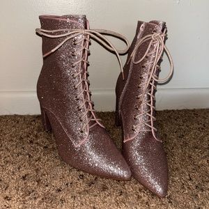 Allegra K Women's Glitter Pointed Toe Block Heel Ankle Boots, never worn, size 8